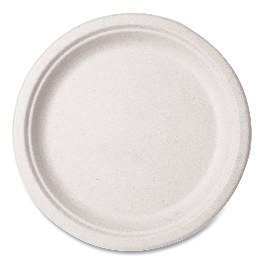 Vegware Nourish Molded Fiber Tableware, Compostable, Plate, Sugarcane, 10" dia, White, 500/Carton (VWP005NFA)