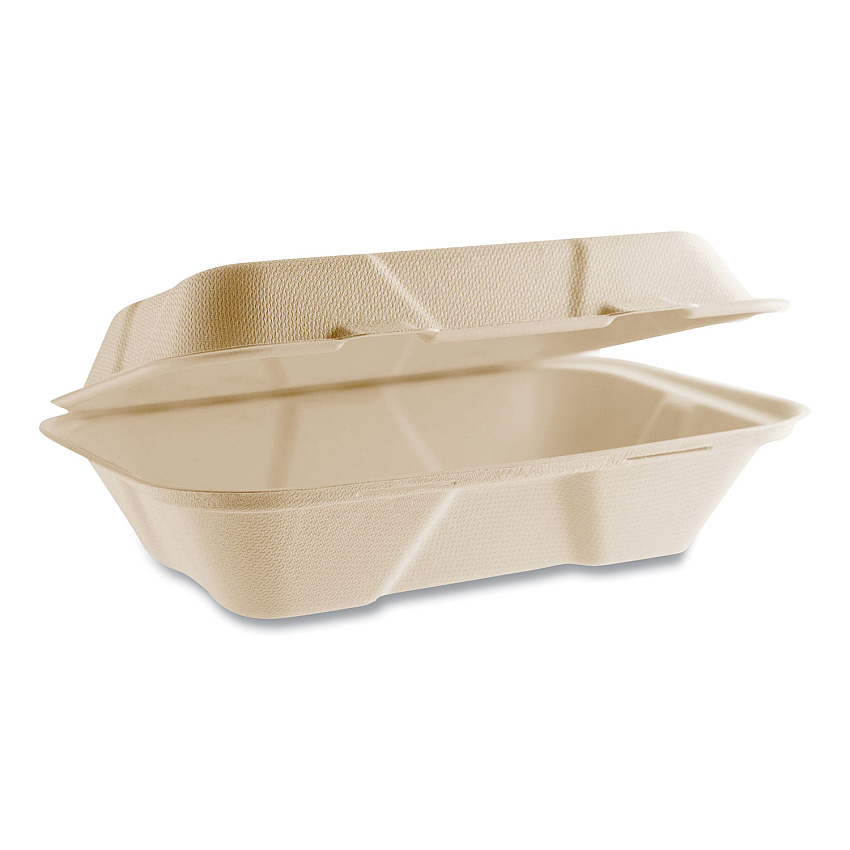 Vegware Nourish Molded Fiber Takeout Containers, Compostable, 6.1 x 9 x 2.9, Natural, Sugarcane, 200/Carton (VEGVASH89N)
