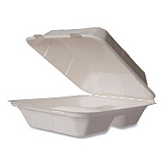 Vegware Nourish Molded Fiber Takeout Containers, Compostable, 3-Compartment, 7.9 x 7.9 x 2.9, White, Sugarcane, 200/Carton (VEGWH83HW)