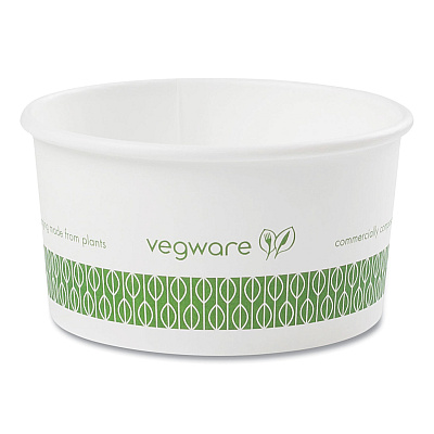Vegware Soup Containers, Compostable, 6 oz, 3.5" Diameter x 1.7"h, Green/White, Paper, 1,000/Carton (VEGSC06G)