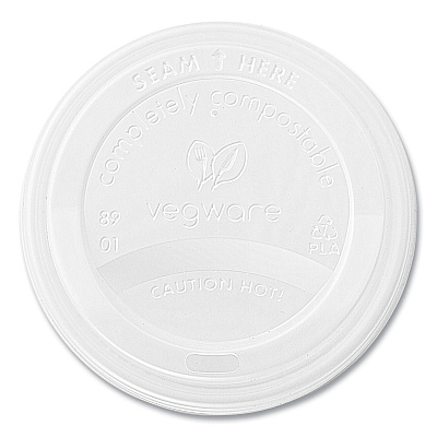 Vegware 89 Series Hot Cup Lids, Compostable, Fits 89-Series Hot Cups, White, 1,000/Carton (VEGVLID89S)