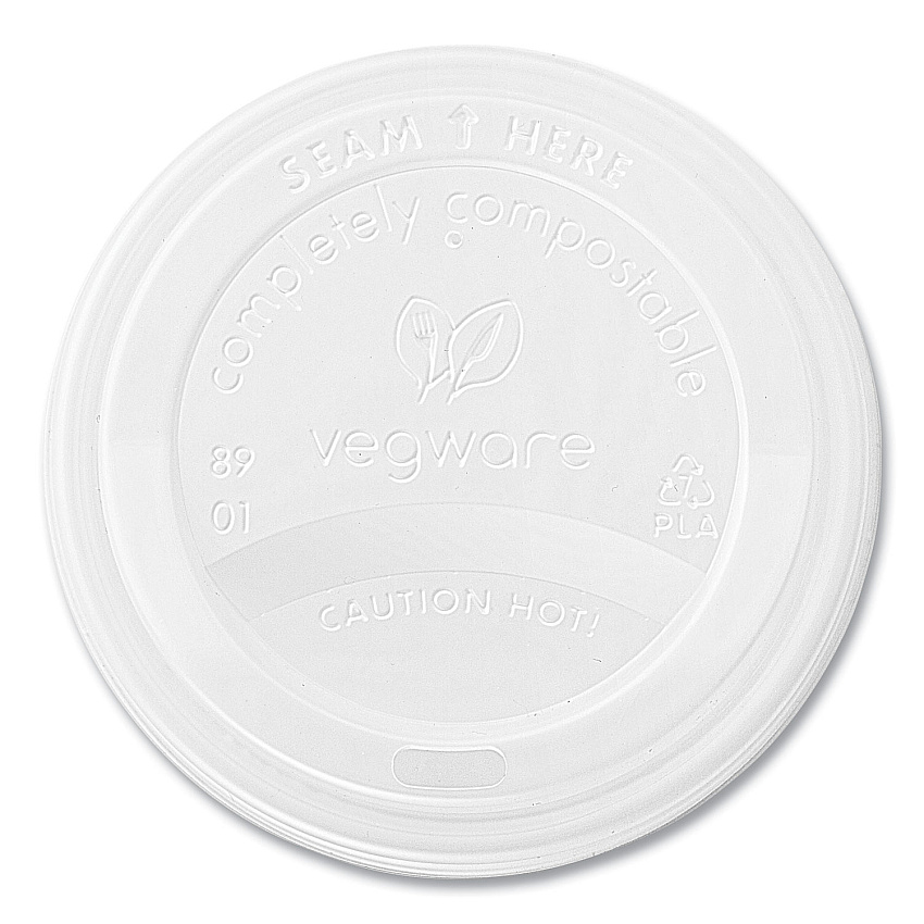 Vegware 89 Series Hot Cup Lids, Compostable, Fits 89-Series Hot Cups, White, 1,000/Carton (VEGVLID89S)