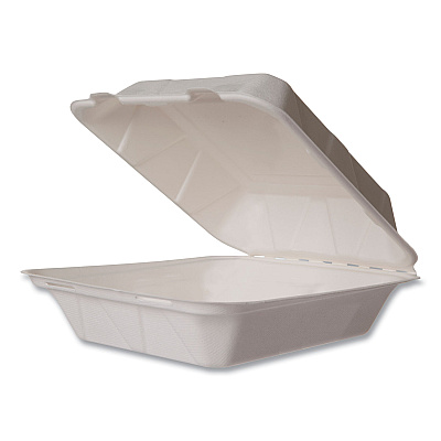 Vegware Nourish Molded Fiber Takeout Containers, Compostable, 7.9 x 7.9 x 2.9, White, Sugarcane, 200/Carton (VEGWH8HW)