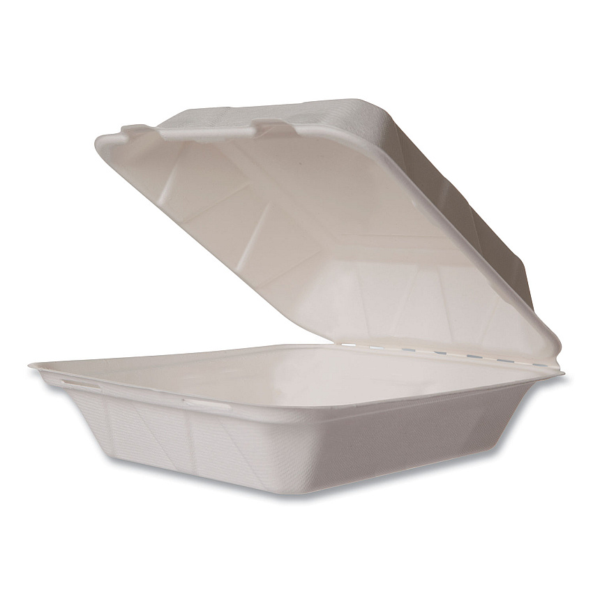 Vegware Nourish Molded Fiber Takeout Containers, Compostable, 7.9 x 7.9 x 2.9, White, Sugarcane, 200/Carton (VEGWH8HW)