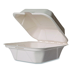 Vegware Nourish Molded Fiber Takeout Containers, Compostable, 5.9 x 5.9 x 2.9, White, Sugarcane, 400/Carton (VEGWH6HW)