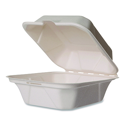 Vegware Nourish Molded Fiber Takeout Containers, Compostable, 5.9 x 5.9 x 2.9, White, Sugarcane, 400/Carton (VEGWH6HW)