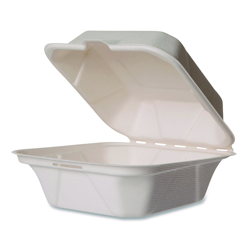 Vegware Nourish Molded Fiber Takeout Containers, Compostable, 5.9 x 5.9 x 2.9, White, Sugarcane, 400/Carton (VEGWH6HW)