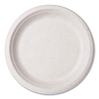 Vegware Nourish Molded Fiber Tableware, Compostable, Plate, Sugarcane, 9" dia, White, 500/Carton (VWP013NFA)