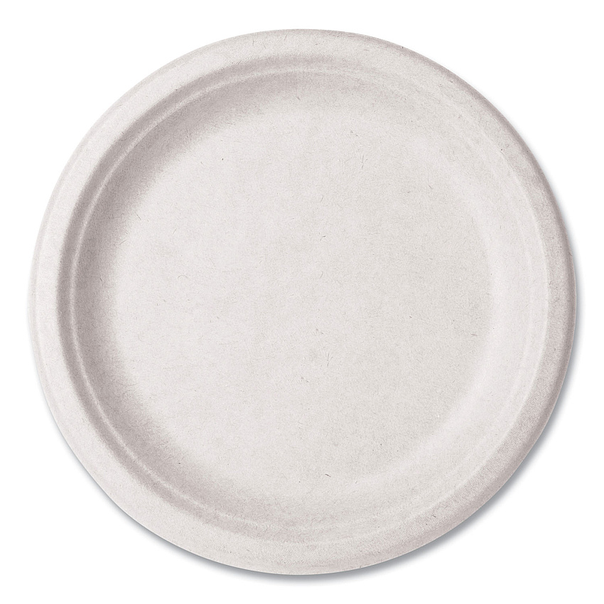 Vegware Nourish Molded Fiber Tableware, Compostable, Plate, Sugarcane, 9" dia, White, 500/Carton (VWP013NFA)