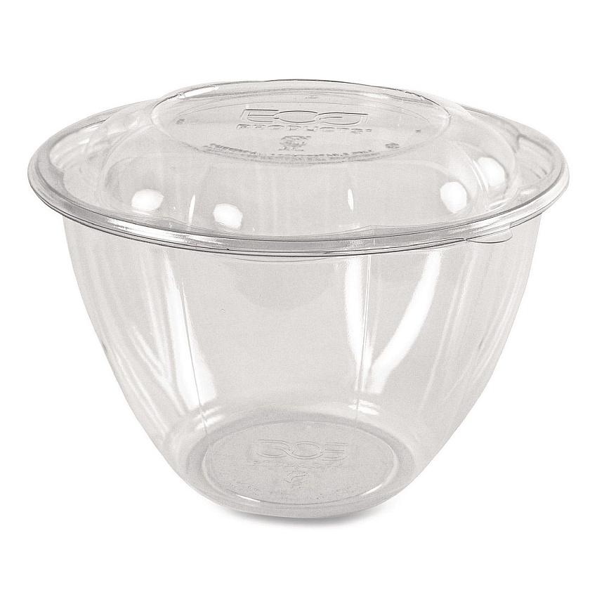 Eco-Products Renewable and Compostable Salad Bowls with Lids, 48 oz, Clear, Plastic, 150/Carton (ECOEPSB48)