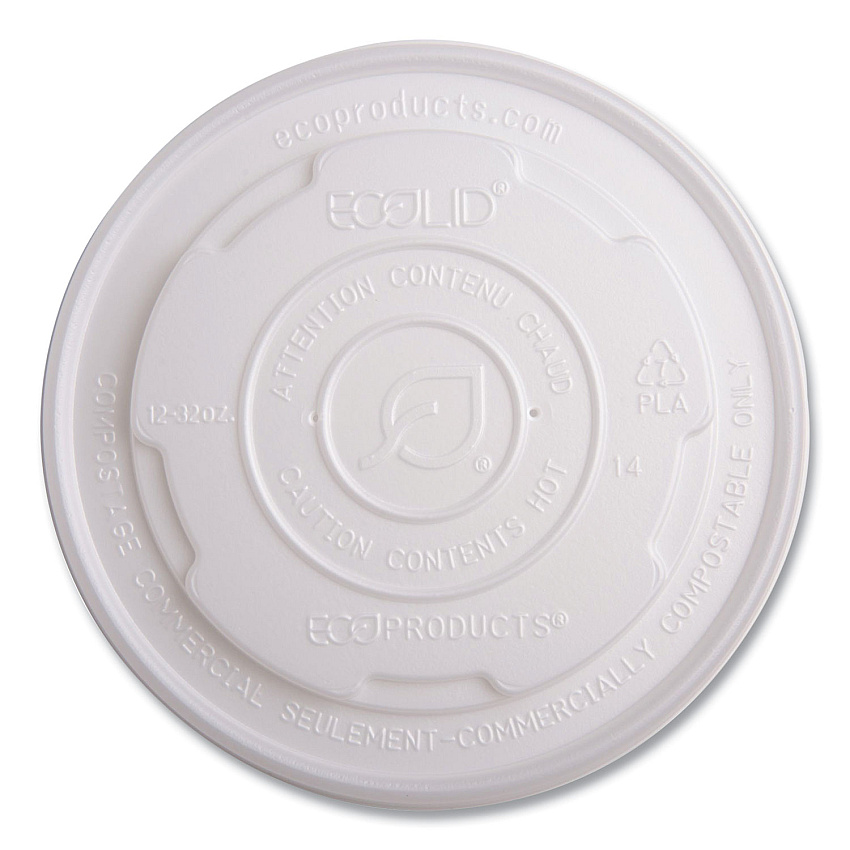Eco-Products World Art PLA-Laminated Soup Container Lids for 12 oz, 16 oz, 32 oz, White, Plastic, 50/Pack, 10 Packs/Carton (ECOEPECOLIDSPL)