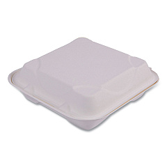 Eco-Products Bagasse Hinged Clamshell Containers, 9 x 9 x 3, White, Sugarcane, 50/Pack, 4 Packs/Carton (ECOEPHC91)