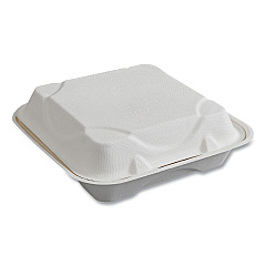 Eco-Products Vanguard Renewable and Compostable Sugarcane Clamshells, 1-Compartment, 9 x 9 x 3, White, 200/Carton (ECOEPHC91NFA)