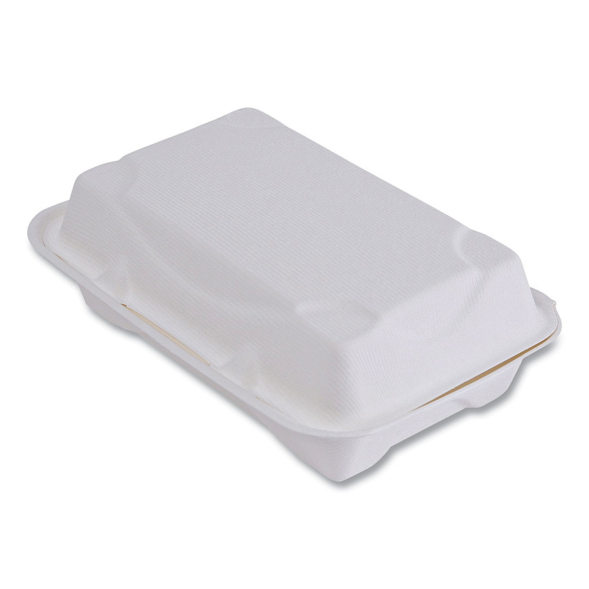 Eco-Products Vanguard Renewable and Compostable Sugarcane Clamshells, 1-Compartment, 9 x 6 x 3, White, 250/Carton (ECOEPHC96NFA)