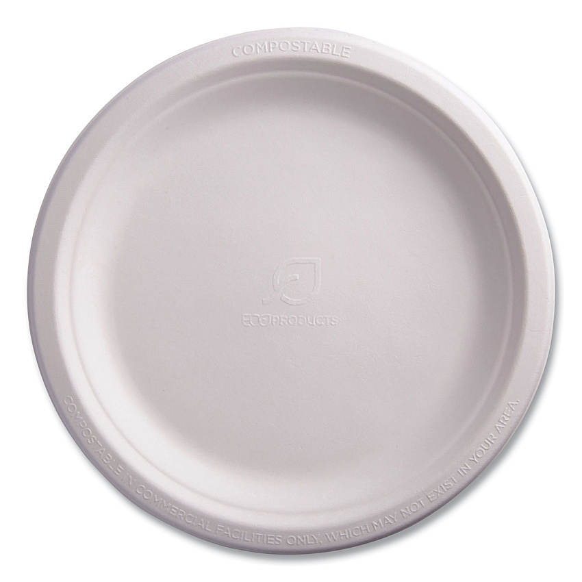 Eco-Products Renewable Sugarcane Plates, 9" dia, Natural White, 50/Pack (ECOEPP013PK)