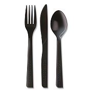 Eco-Products 100% Recycled Content Cutlery Kit, Fork/Knife/Soup Spoon/Teaspoon6", Black, 250 Kits/Carton (ECOEPS115)