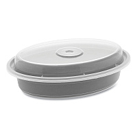 Pactiv Evergreen Newspring VERSAtainer Microwavable Containers, Oval, 12 oz, 6.8 x 4.8 x 1.45, Black/Clear, Plastic, 150/Carton (PCTOC12B)