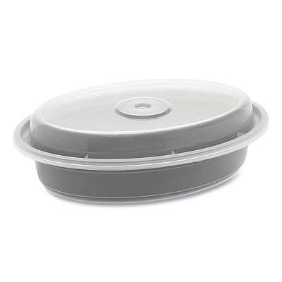Pactiv Evergreen Newspring VERSAtainer Microwavable Containers, Oval, 12 oz, 6.8 x 4.8 x 1.45, Black/Clear, Plastic, 150/Carton (PCTOC12B)