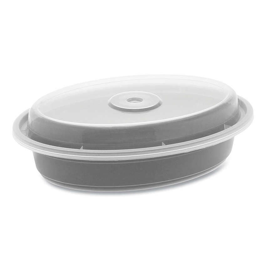 Pactiv Evergreen Newspring VERSAtainer Microwavable Containers, Oval, 12 oz, 6.8 x 4.8 x 1.45, Black/Clear, Plastic, 150/Carton (PCTOC12B)