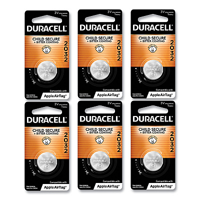 Duracell Lithium Coin Batteries With Bitterant, 2032, 6/Box (DURDL2032BPK)