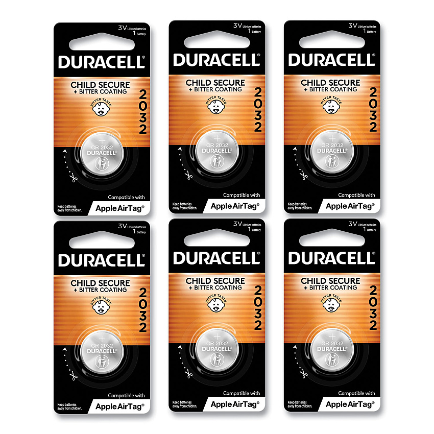 Duracell Lithium Coin Batteries With Bitterant, 2032, 6/Box (DURDL2032BPK)
