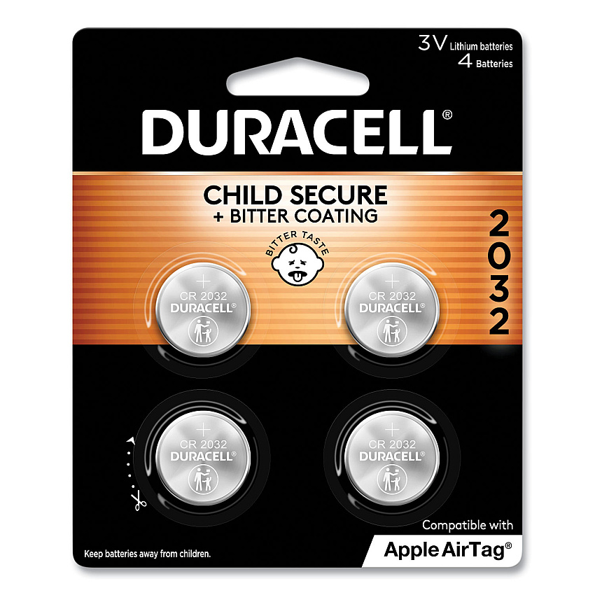 Duracell Lithium Coin Batteries With Bitterant, 2032, 4/Pack (DURDL2032B4PK)