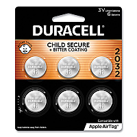 Duracell Lithium Coin Batteries With Bitterant, 2032, 6/Pack (DURDL2032B6PK)