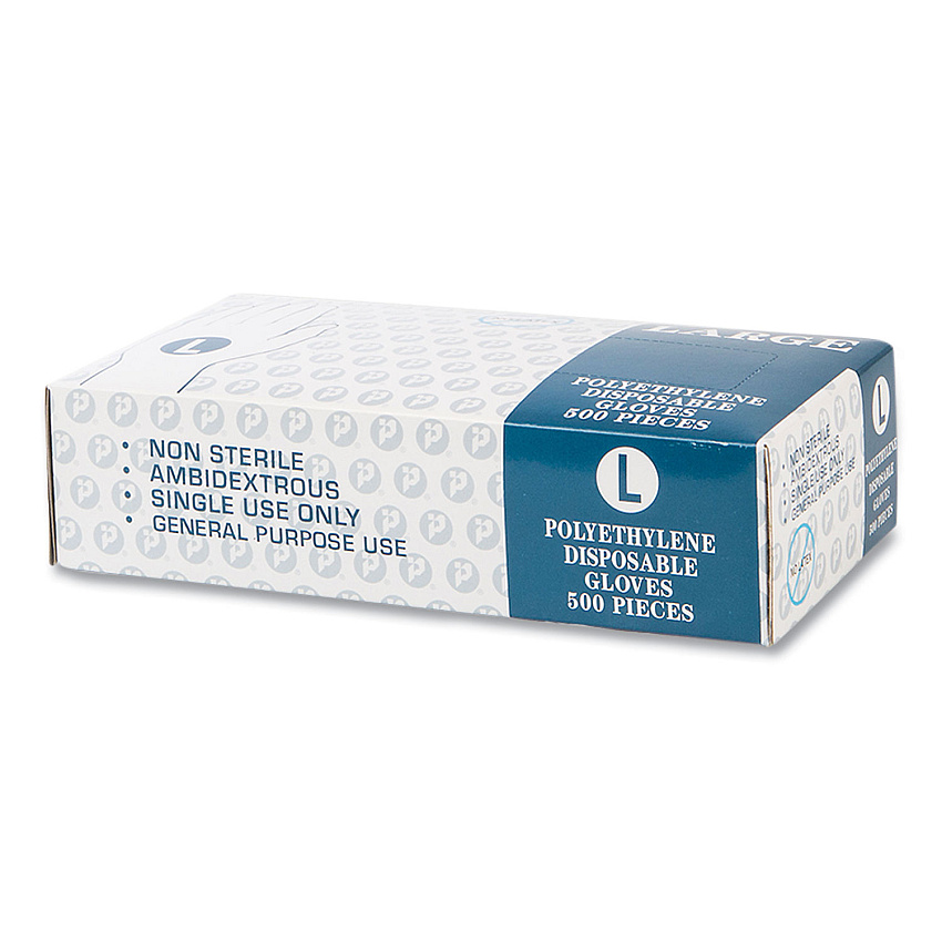 Inteplast Group Embossed Polyethylene Disposable Gloves, Large, Powder-Free, Clear, 500/Box, 4 Boxes/Carton (IBSGLLG2K)