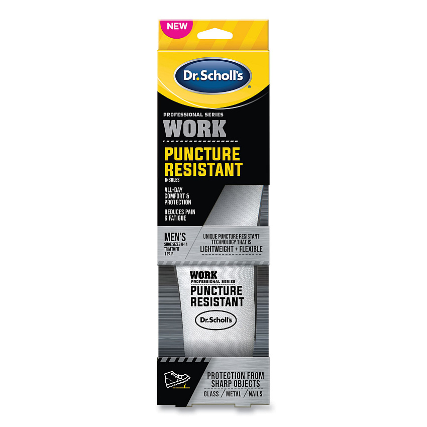Dr. Scholl's Professional Series Work Puncture Resistant Insoles for Men, Men's Size 8 to 14, Black (DSC00293)