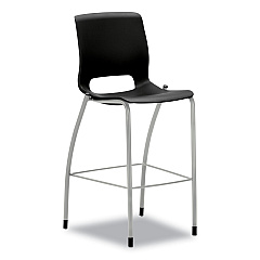 HON Motivate Four-Leg Cafe Height Stool, Supports Up to 300 lb, 30" Seat Height, Onyx Seat, Onyx Back, Platinum Base (HONMG5NEONPLAT)