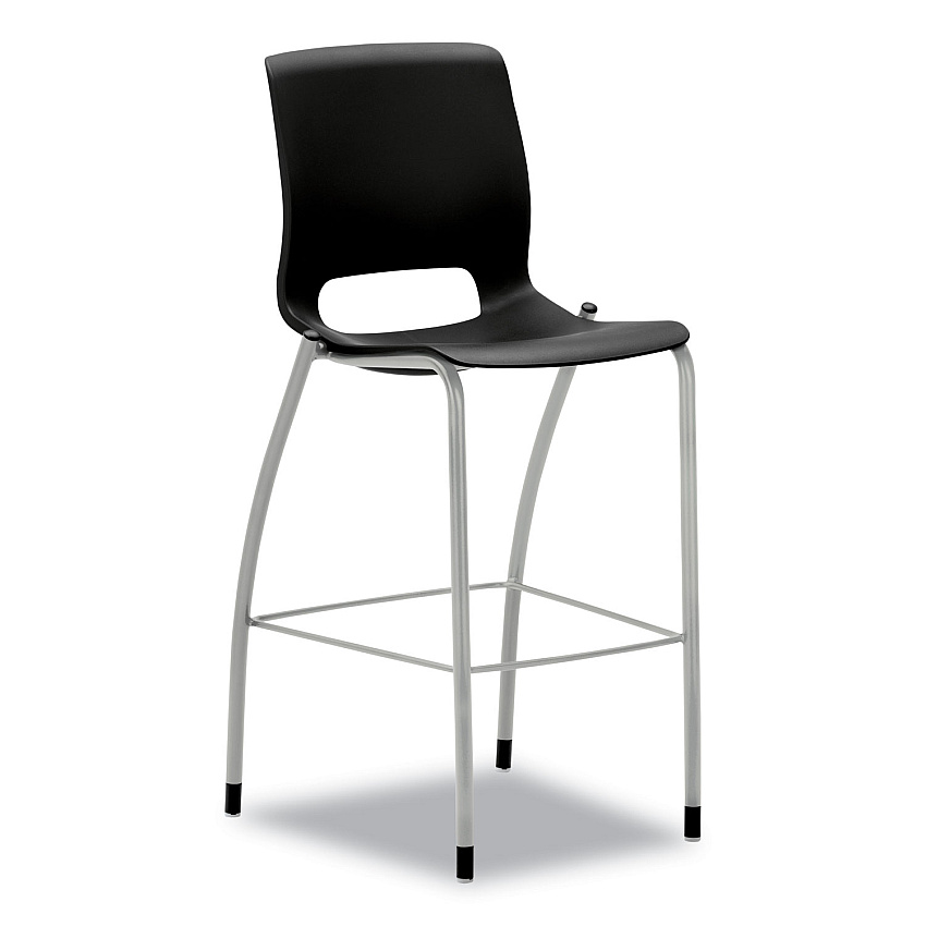 HON Motivate Four-Leg Cafe Height Stool, Supports Up to 300 lb, 30" Seat Height, Onyx Seat, Onyx Back, Platinum Base (HONMG5NEONPLAT)