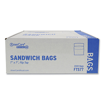 AmerCareRoyal Flip Top Bag, 7" x 7", Clear, 2,000/Carton (RPPFTS77)