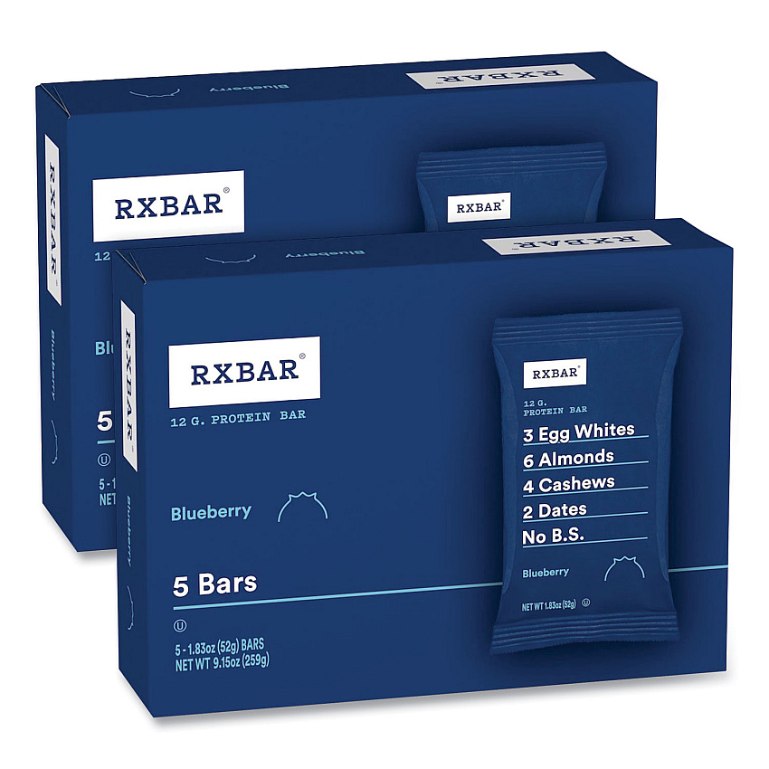 RXBAR Adult Bars, Blueberry, 1.83 oz Bar, 5 Bars/Box, 2 Boxes/Carton (GRR60000741)