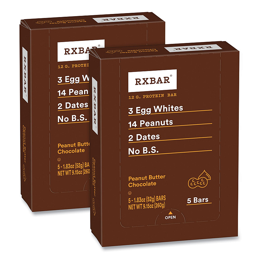RXBAR Adult Bars, Peanut Butter Chocolate, 1.83 oz Bar, 5 Bars/Pack, 2 Packs/Carton (GRR60000770)