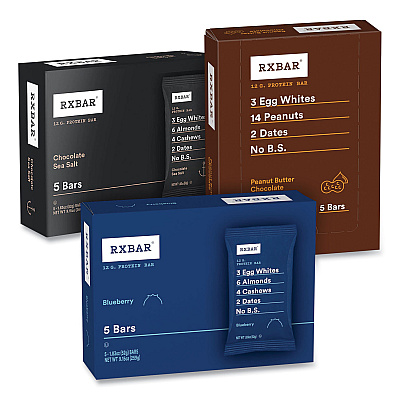 RXBAR Adult Bars, Assorted Flavors, 1.83 oz Bar, 5 Bars/Pack, 3 Packs/Carton (GRR60000771)