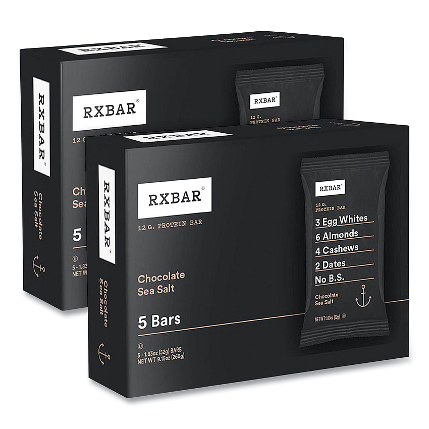 RXBAR Adult Bars, Chocolate Sea Salt, 1.83 oz Bar, 5 Bars/Box, 2 Boxes/Carton (GRR60000742)