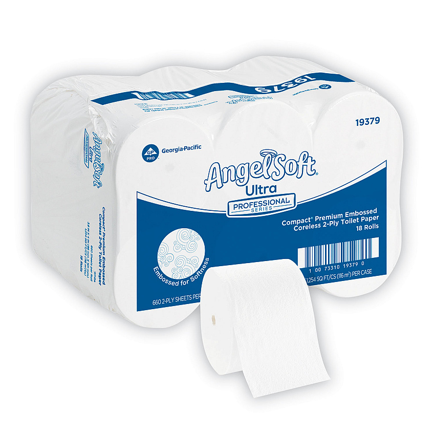 Georgia Pacific Professional Angel Soft ps Compact Coreless Premium Bathroom Tissue, 2-Ply, White, 660 Sheets/Roll, 18/Carton (GPC19379)