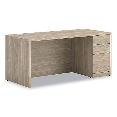 HON 10500 Series Single Pedestal Desk, Right Pedestal: Box/Box/File, 66" x 30" x 29.5", Kingswood Walnut (HON105897RLKI1)
