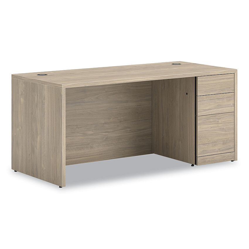HON 10500 Series Single Pedestal Desk, Right Pedestal: Box/Box/File, 66" x 30" x 29.5", Kingswood Walnut (HON105897RLKI1)