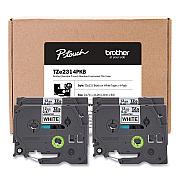 Brother TZe Series Standard Adhesive Laminated Labeling Tape, 0.5", Black on White, 4/Pack (BRTTZE2314PKB)