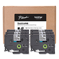 Brother TZe Series Standard Adhesive Laminated Labeling Tape, 0.5", Black on White, 6/Pack (TZE2316PKB)