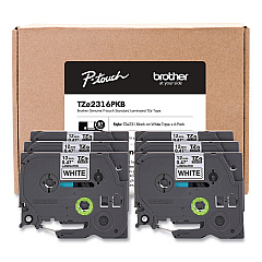 Brother TZe Series Standard Adhesive Laminated Labeling Tape, 0.5", Black on White, 6/Pack (TZE2316PKB)