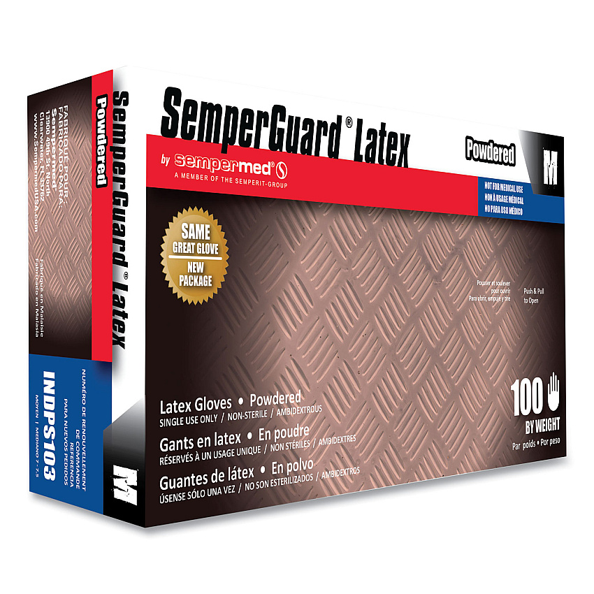 SemperGuard Latex Gloves, Cream, Medium, 100/Box, 10 Boxes/Carton (SEZINDPS103)