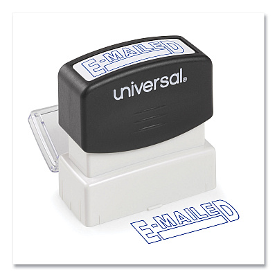 Universal Message Stamp, E-MAILED, Pre-Inked One-Color, Blue (UNV10058)