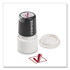 Universal Round Message Stamp, CHECK MARK, Pre-Inked/Re-Inkable, Red (UNV10075)