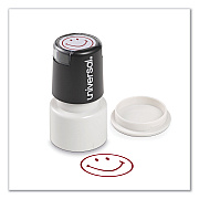 Universal Round Message Stamp, SMILEY FACE, Pre-Inked/Re-Inkable, Red (UNV10080)