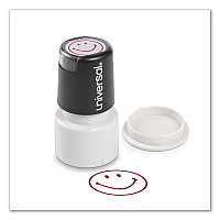Universal Round Message Stamp, SMILEY FACE, Pre-Inked/Re-Inkable, Red (UNV10080)