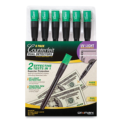 Dri-Mark Counterfeit Money Detection System, UV Light; Watermark Detector; Color Change Ink, U.S. Currency, 0.8 x 0.8 x 6, Black/Green (DRI351UV6)