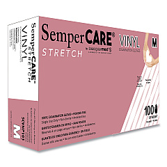 SemperCare Stretch Vinyl Examination Gloves, Cream, Medium, 100/Box (SEZSCVNP103BX)