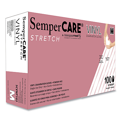 SemperCare Stretch Vinyl Examination Gloves, Cream, Medium, 100/Box (SEZSCVNP103BX)